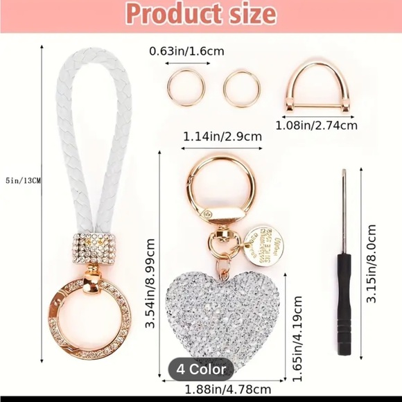 Sling Bag Beige, Quilted Faux Leather Coin Purse, Rhinestone Heart Keychain Set - Picture 14 of 15